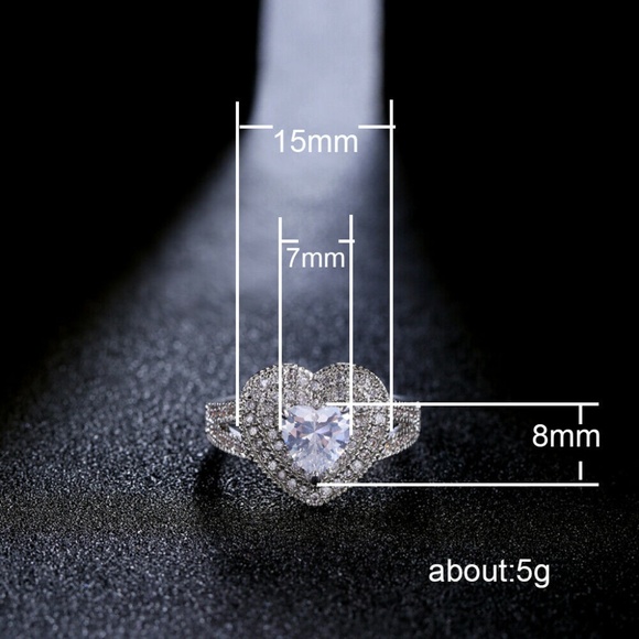 925 Silver Heart Shaped White Sapphire Ring New - Picture 4 of 5